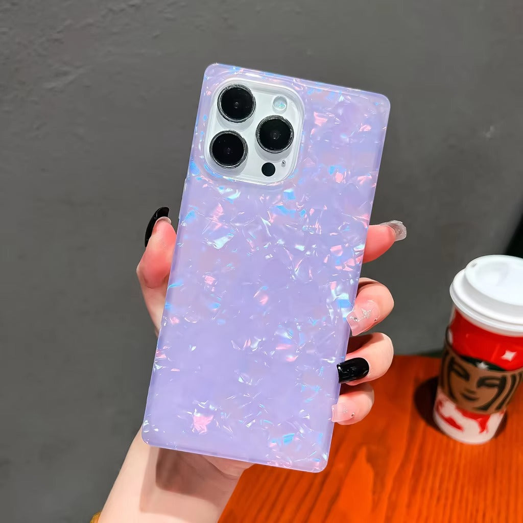 Luxury Apple iPhone Case, MagSafe Compatible, Camera Lens & Screen Protection, Ultra Thin, Shockproof, Magnetic Full All Around Cover – Colorful Abalone Mother of Pearl Case with Slim Rectangle Edge & Soft Silicone Design