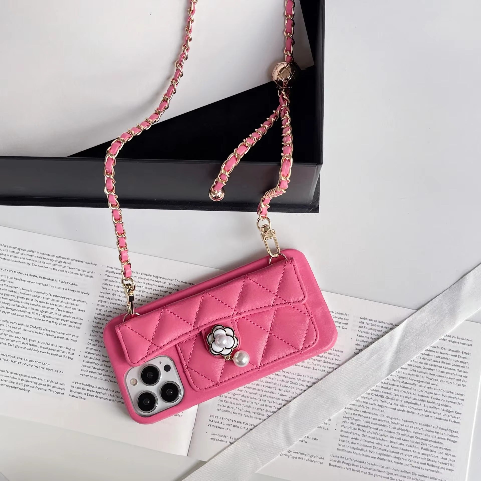 Premium Apple iPhone Case, MagSafe Compatible, Camera Lens & Screen Protection, Ultra Thin, Shockproof, Magnetic Full All Around Cover – Camellia Leather Wallet Case with Card Slot & Crossbody Lanyard