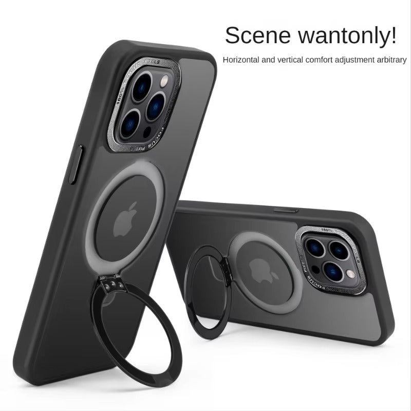 High Quality Apple iPhone Case MagSafe Compatible, Camera Lens & Screen Protection, Cover with Aluminum Stand & Metal Lens