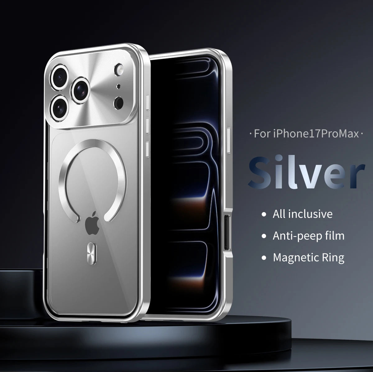 Premium Aluminum Frame iPhone Case – MagSafe Compatible Magnetic Cover with Built-in Privacy Screen Protector, Raised Camera Lens Guard and Clear Back