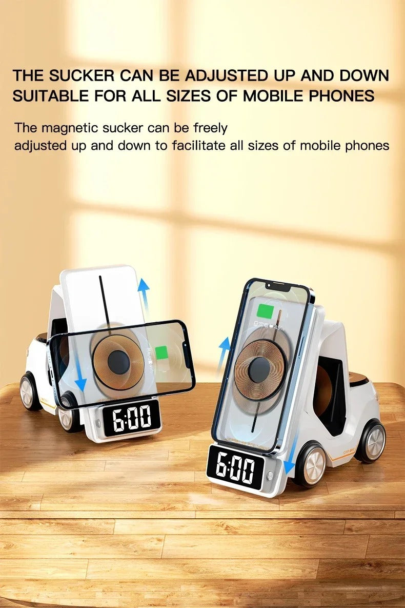 Premium 5 in 1 Magnetic Wireless Charging Station – Fast Charger Stand with Alarm Clock, Adjustable Phone Holder, LED Lamp for iPhone, Watch and AirPods