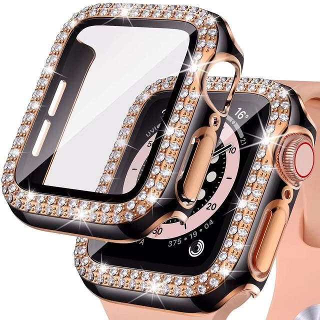 Luxury, Bling Diamond Case with Glass Screen Protector for Apple Watch – for 38mm, 40mm, 41mm, 42mm, 44mm, 45mm