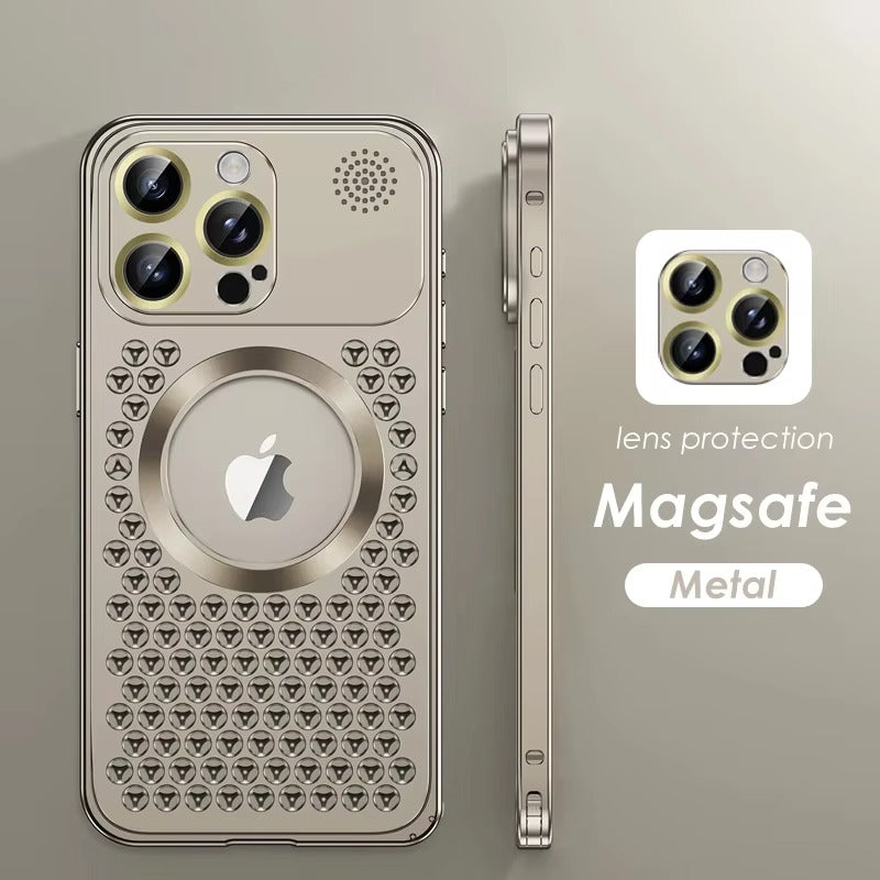 High Quality Apple iPhone Case, MagSafe Compatible, Camera Lens & Screen Protection, Ultra Thin, Shockproof, Magnetic Full All Around Cover – Metal Heat Dissipation Case with Magnetic Aluminum Back for Enhanced Cooling