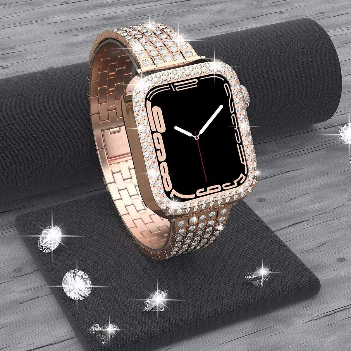 Luxury Glitter Metal Watch Band with Diamond Case – Sparkling Adjustable Strap and Protective Cover for 40mm to 49mm