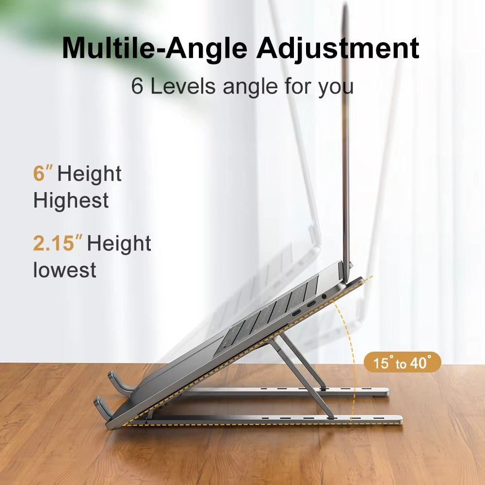 Premium Foldable Aluminum Laptop Stand – Portable Notebook Holder for MacBook Air, Pro, and PC, Adjustable Computer Support Bracket for Desk or Travel