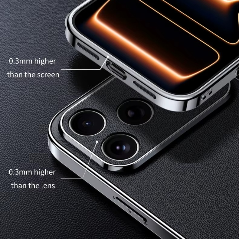 Luxury Genuine Leather iPhone Case – Premium Cowhide Protective Cover with Full Camera Lens Protection, Shockproof Frame and Anti-Slip Matte Finish