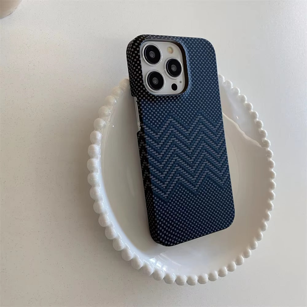 High Quality Apple iPhone Case, MagSafe Compatible, Camera Lens & Screen Protection, Ultra Thin, Shockproof, Magnetic Full All Around Cover – Business Carbon Fiber Pattern Case with Frameless Hard Armor Plastic Design