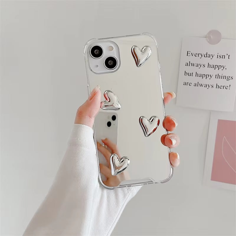 Luxury Apple iPhone Case, MagSafe Compatible, Camera Lens and Screen Protection, Ultra Thin, Shockproof, Magnetic, Full All Around Protection, Bow Heart Mirror Cover