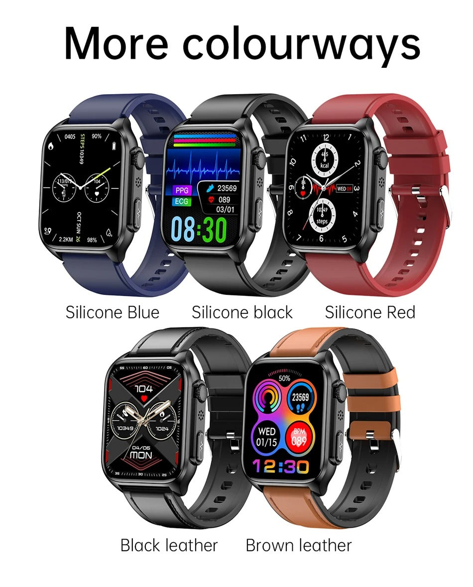 Premium Health Smartwatch for iPhone – Non-Invasive Blood Glucose Monitor with ECG+PPG, AI Voice Assistant, Bluetooth Calling