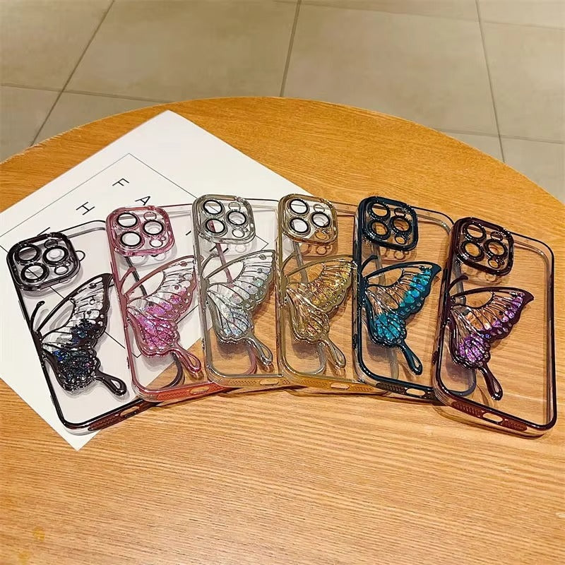 Luxury Apple iPhone Case, MagSafe Compatible, Camera Lens and Screen Protection, Ultra Thin, Shockproof, Magnetic, Full All Around Protection, Butterfly Stand Cover