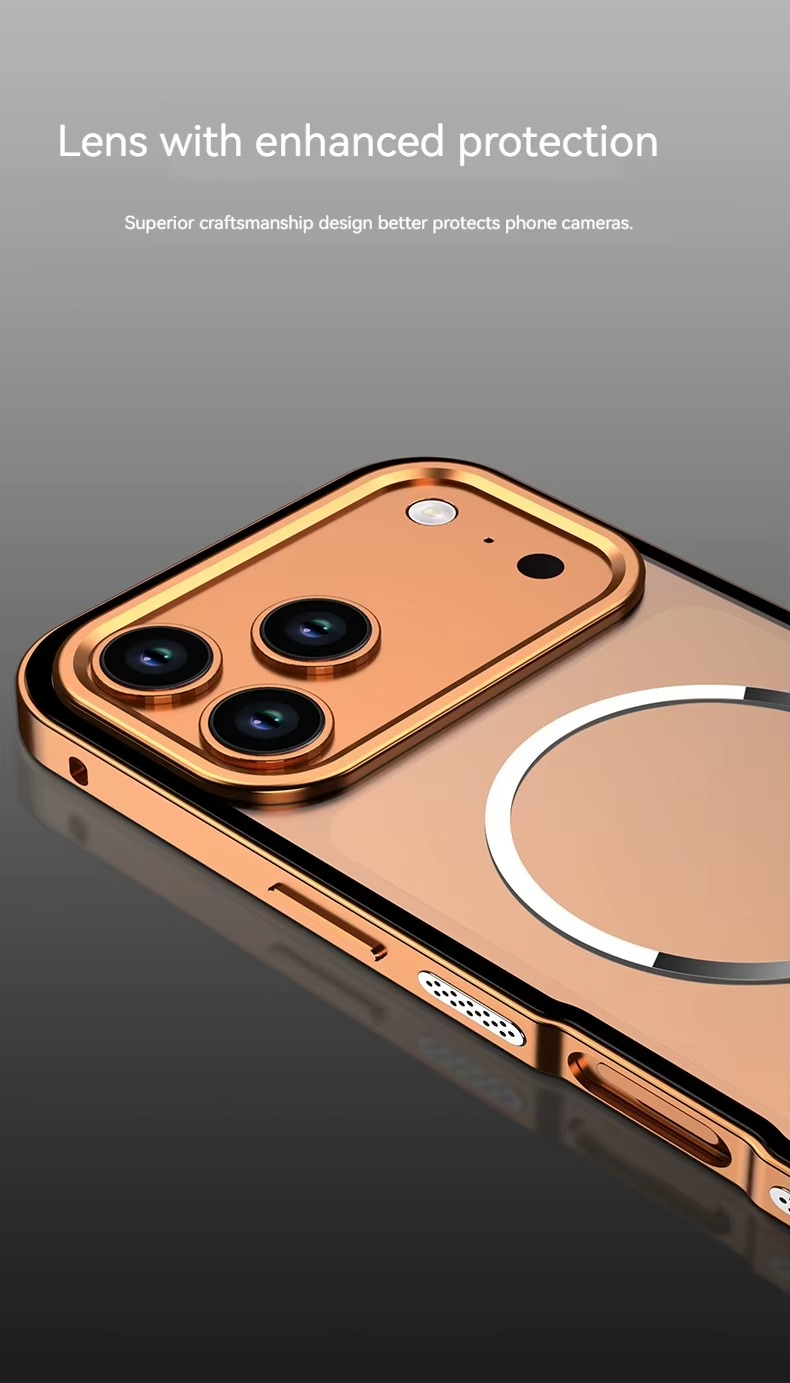 Premium Aluminum Alloy Frame iPhone Case – MagSafe Compatible Magnetic Protective Cover with Frosted Matte Back and Raised Camera Lens Guard