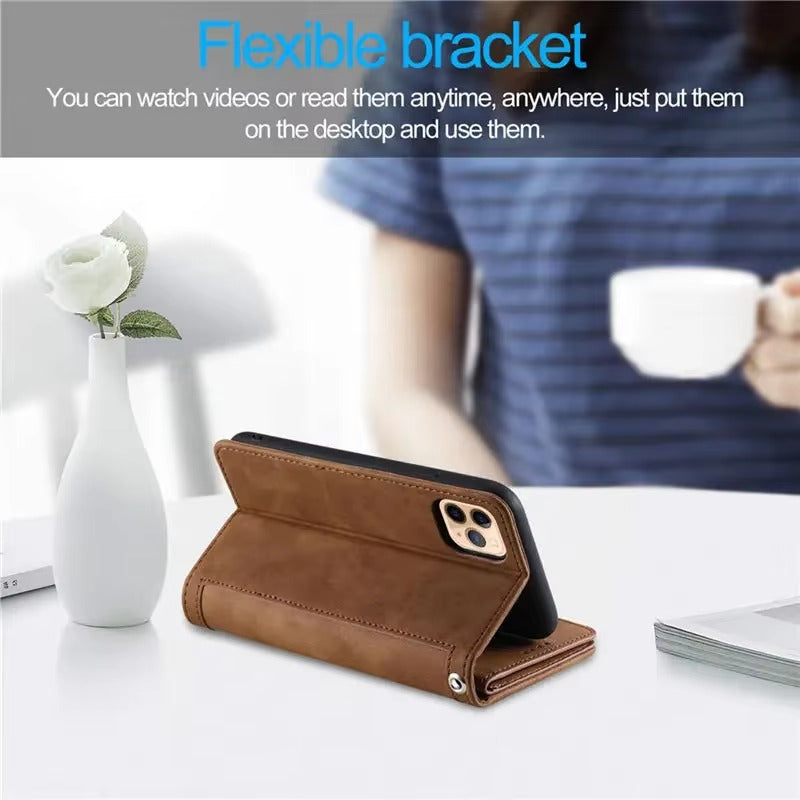 Luxury Leather Apple iPhone Case,Ultra Thin Magnetic Shockproof Full Protection Cover with Flip Wallet Design