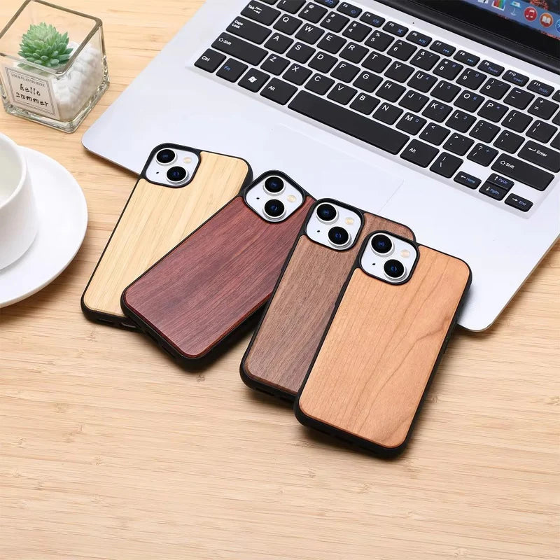 Luxury Wood Apple iPhone Case, MagSafe Compatible, Ultra Thin Magnetic with Bamboo Texture, Hard Shell and Camera Lens Guard
