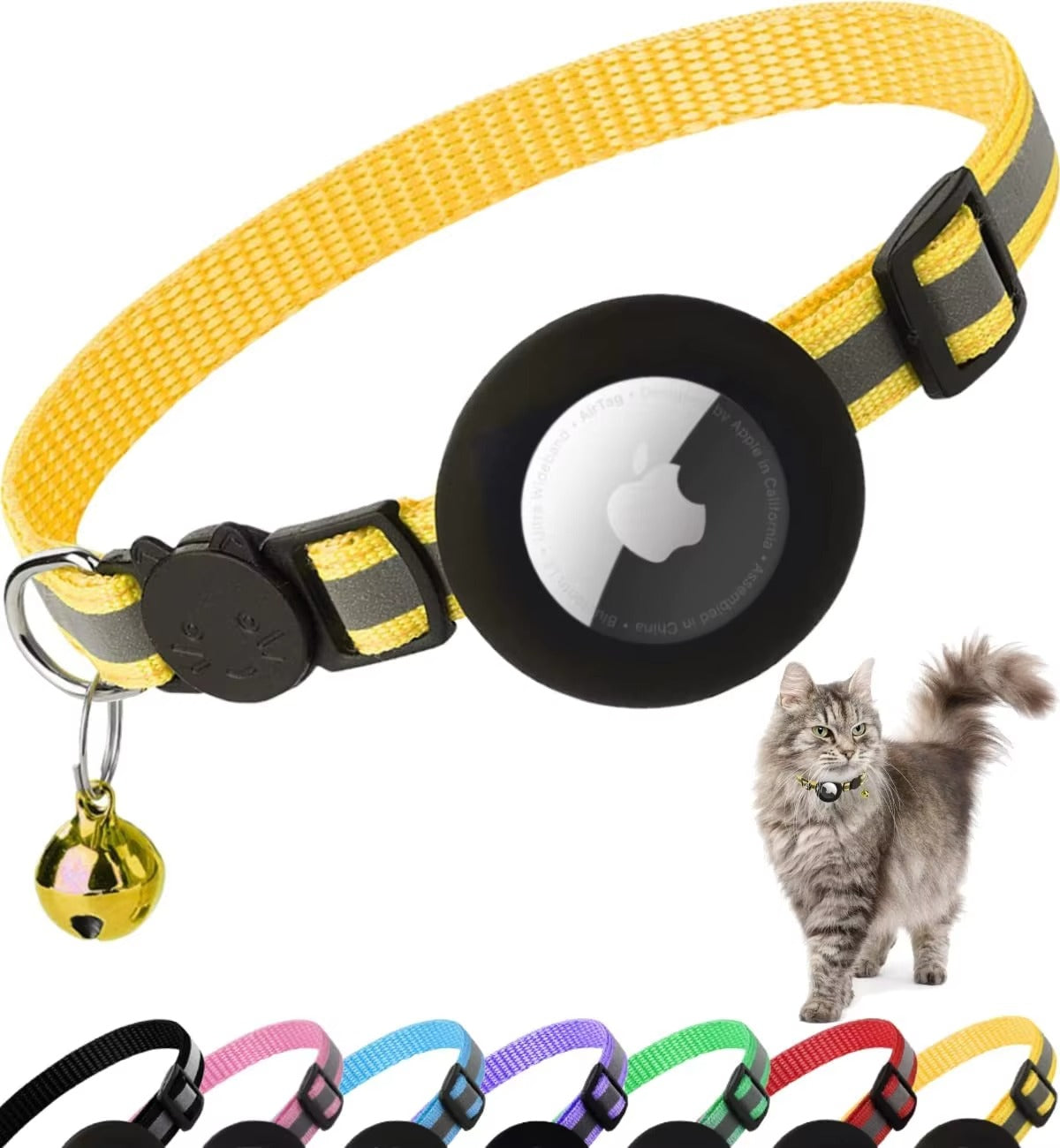 Premium Reflective Cat Collar with AirTag Holder – Adjustable Breakaway Design with Bell for Kittens and Small Pets 0.4" Wide