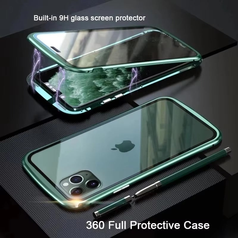 Premium Apple iPhone Case MagSafe Compatible, Camera Lens & Screen Protection Cover with Double Glass Snap Lock