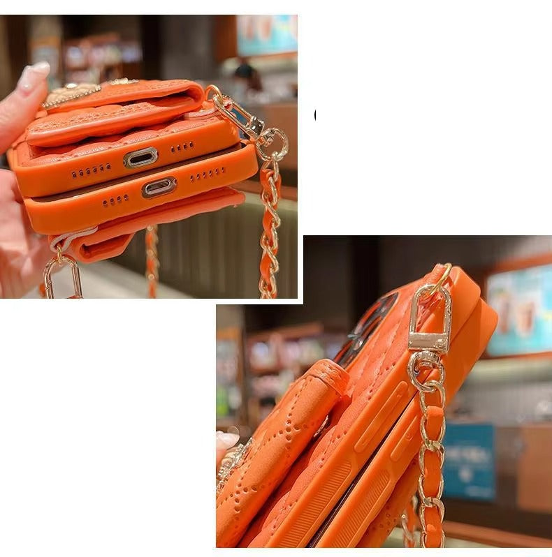 Luxury Apple iPhone Case, MagSafe Compatible, Camera Lens & Screen Protection, Ultra Thin, Shockproof, Magnetic Full All Around Cover – Rhombic Pattern PU Leather Card Holder Case with Lanyard Strap