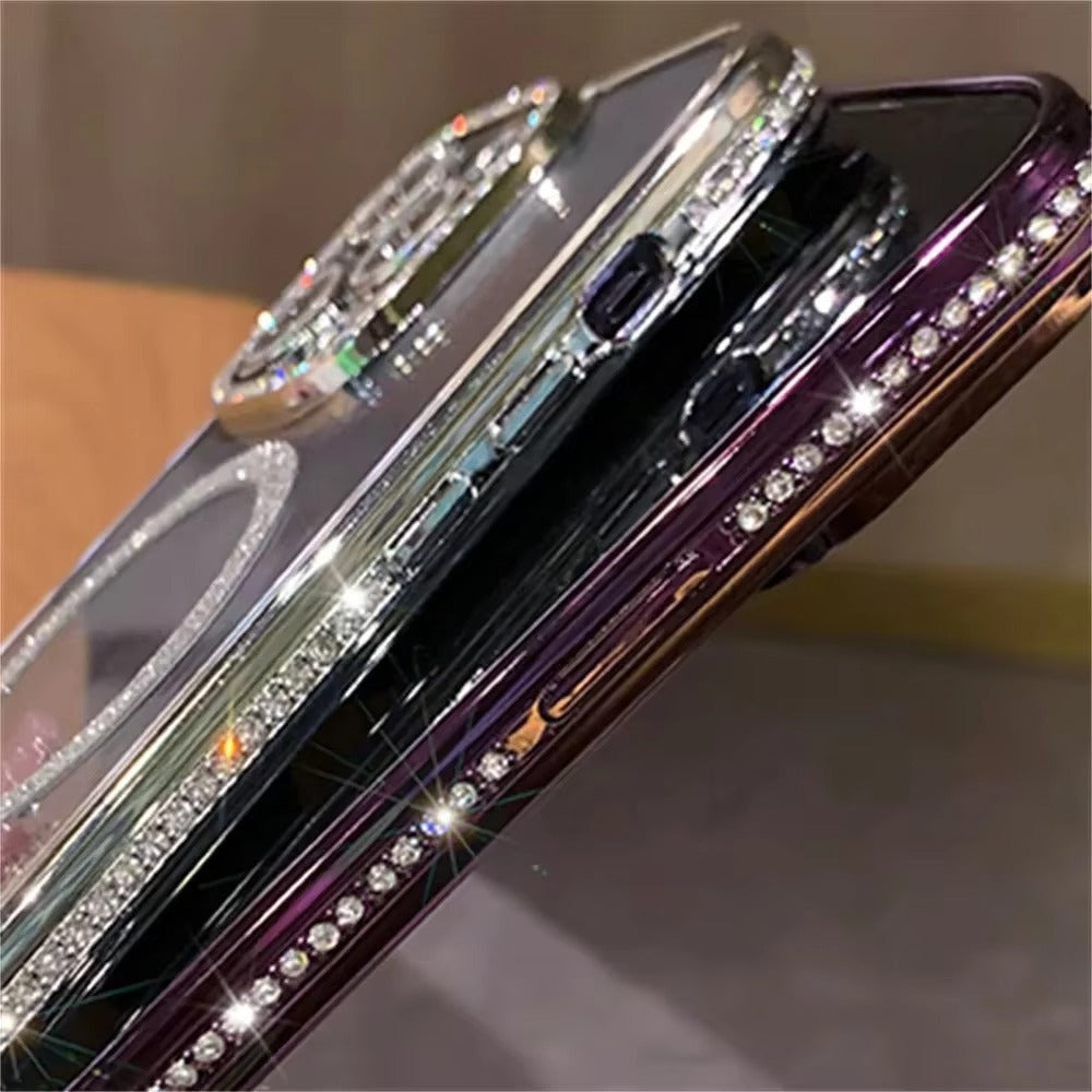 Luxury Apple iPhone Case, MagSafe Compatible, Camera Lens & Screen Protection, Ultra Thin, Shockproof, Magnetic Full All Around Cover – Glitter Diamond Transparent Case with Wireless Charging & Bumper Edge Design
