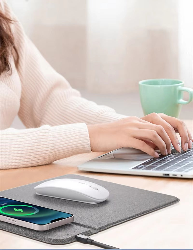 Premium, 2-in-1 Mouse Pad with Qi Wireless Charging – PU Leather Desk Mat with Phone Holder, USB Type-C Compatible