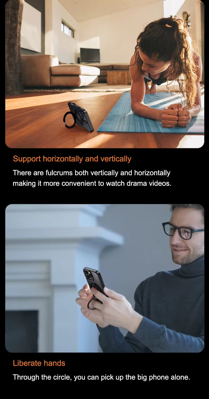 Luxury Apple iPhone Case MagSafe Compatible, Camera Lens & Screen Protection, Cover with 360° Ring Stand & Frosted Finish