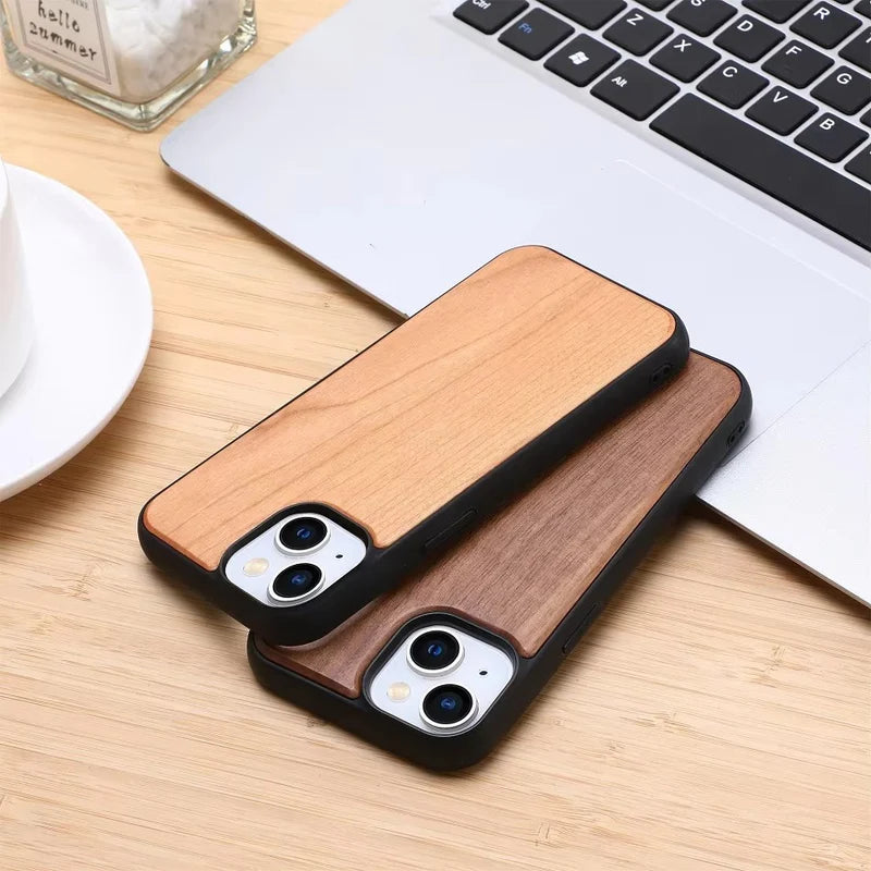 Luxury Wood Apple iPhone Case, MagSafe Compatible, Ultra Thin Magnetic with Bamboo Texture, Hard Shell and Camera Lens Guard