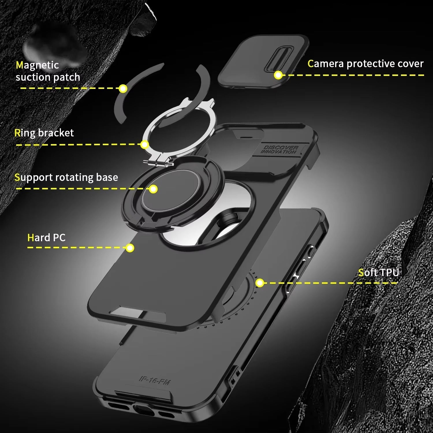 High Quality Apple iPhone Case MagSafe Compatible, Camera Lens & Screen Protection Cover with Slide Lens & Armor Bracket