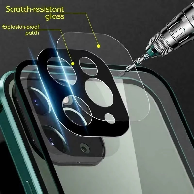 Luxury Apple iPhone Case MagSafe Compatible, Camera Lens & Screen Protection, Cover with Double-Sided Glass Bumper Lock