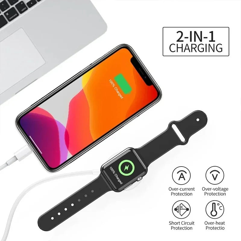 High-Speed 2-in-1 Magnetic Wireless Charger Cable – USB-A Fast Charging Cord for Apple Watch & iPhone, Strong Magnetic Adsorption, Smart Chip Protection