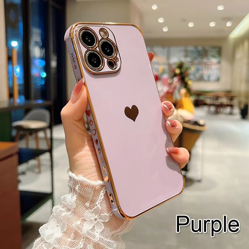 Luxury Apple iPhone Case MagSafe Compatible, Camera Lens & Screen Protection, Ultra Thin Shockproof Magnetic Full All Around Protection Cover with Electroplated Love Heart Design