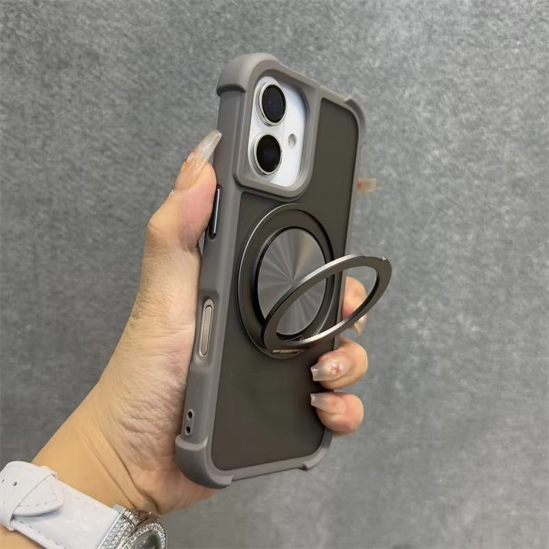 Premium Apple iPhone Case, MagSafe Compatible, Camera Lens & Screen Protection, Ultra Thin, Shockproof, Magnetic Full All Around Cover – 360° Rotating Stand Case with Airbag Corners & Wrist Strap