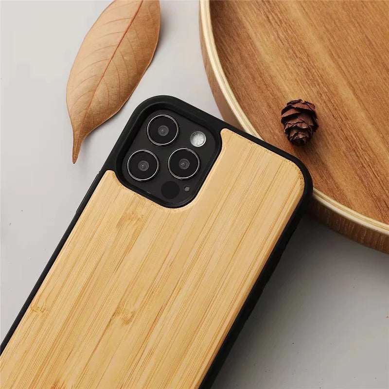 Luxury Wood Apple iPhone Case, MagSafe Compatible, Ultra Thin Magnetic with Bamboo Texture, Hard Shell and Camera Lens Guard