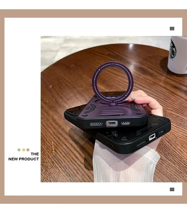 Luxury Apple iPhone Case, MagSafe Compatible, Camera Lens & Screen Protection, Ultra Thin, Shockproof, Magnetic Full All Around Cover – Stand Holder Case with Lens Guard, Wristband & Lanyard Strap