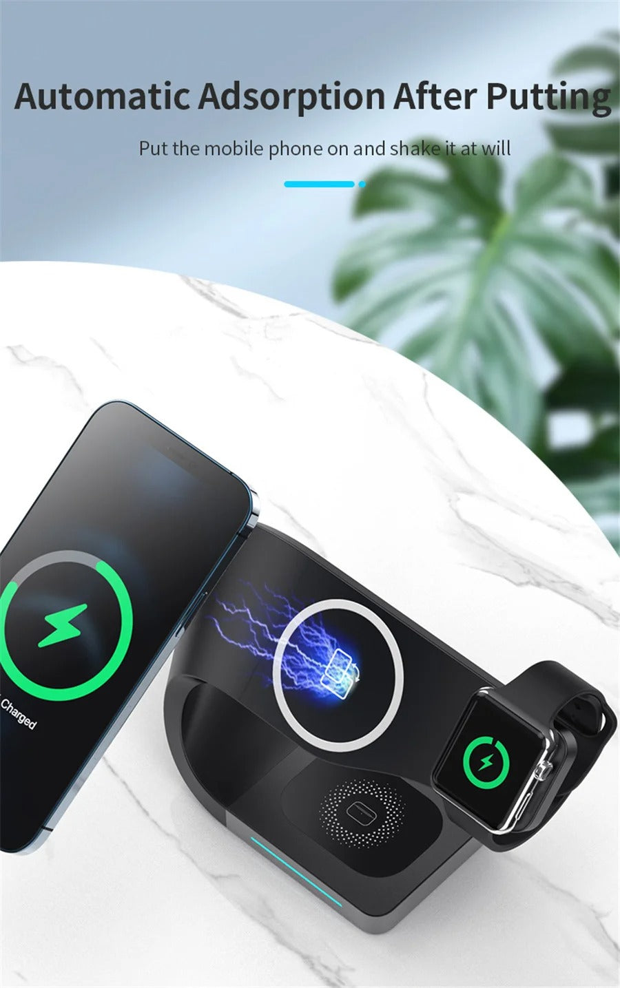 Premium 4 in 1 Magnetic Wireless Charging Station – 15W Fast Charger Dock with LED Indicator for Phones, Apple Watch, AirPods and USB Devices