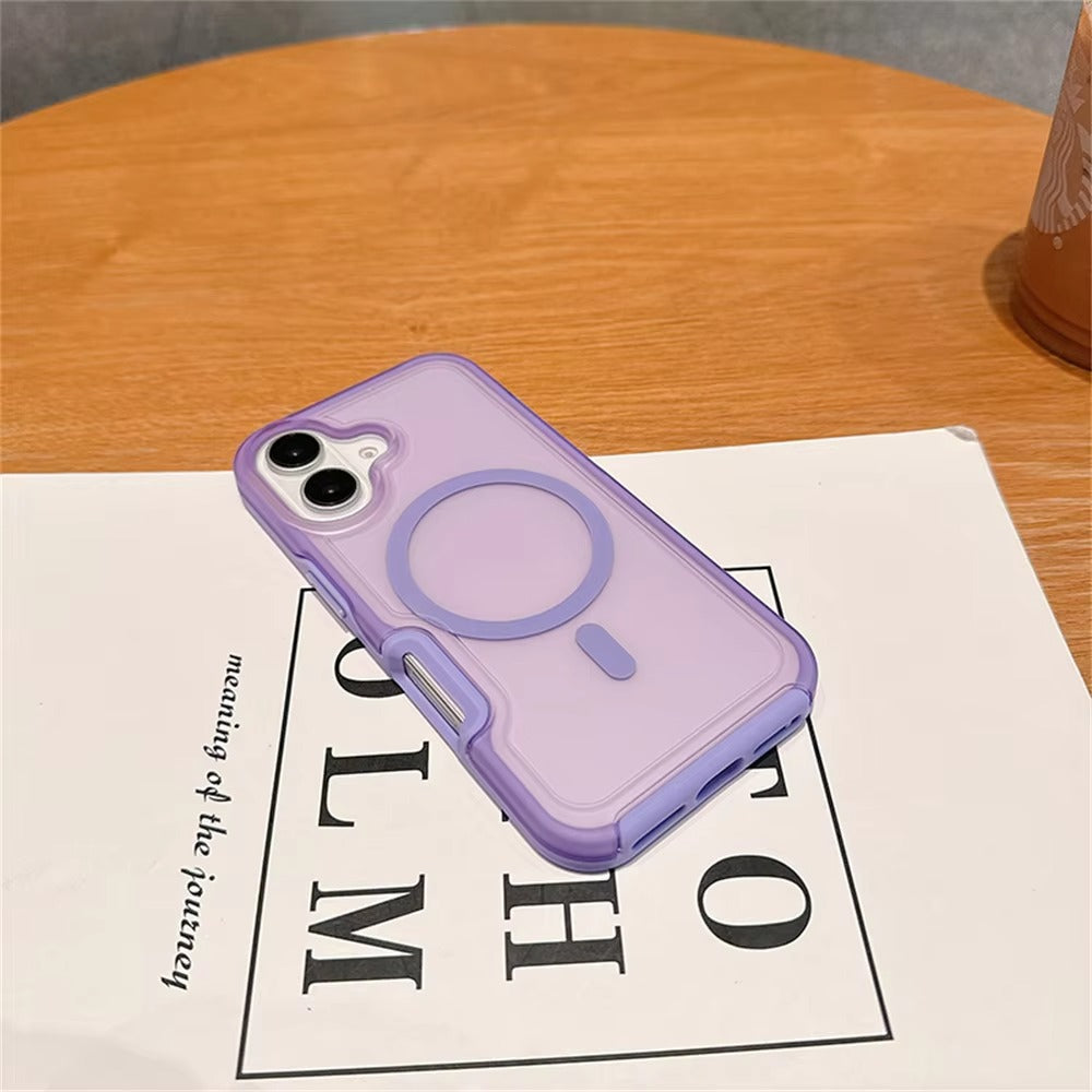 High Quality Apple iPhone Case, MagSafe Compatible, Camera Lens & Screen Protection, Ultra Thin, Shockproof, Magnetic Full All Around Cover – Dual Color Matte Armor Case with Wrist Strap & Magnetic Lanyard