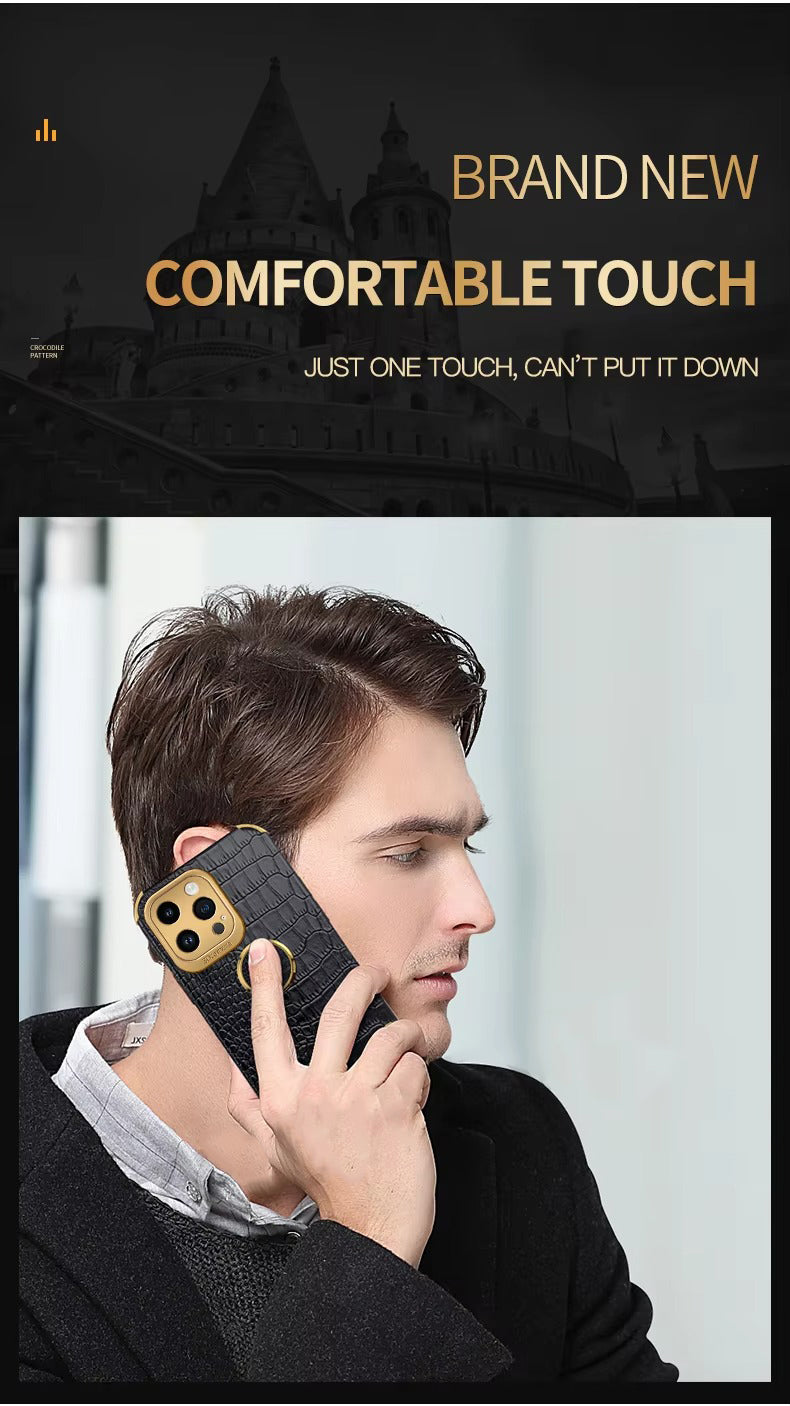 Premium Apple iPhone Case MagSafe Compatible, Camera Lens & Screen Protection, Ultra Thin Shockproof Magnetic Full All Around Protection Cover with Crocodile Leather Ring Holder