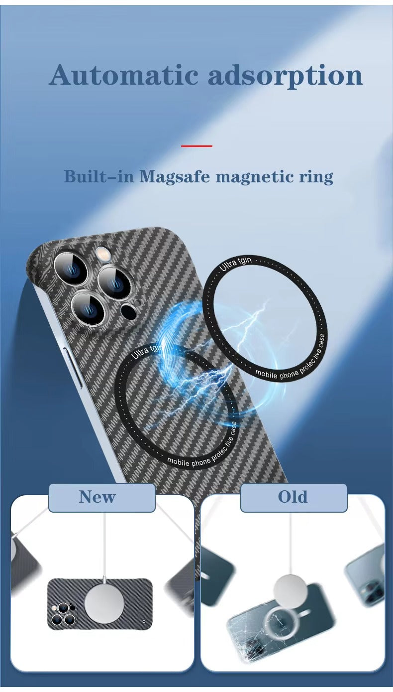 Luxury Carbon Fiber Apple iPhone Case, MagSafe Compatible Ultra Thin Magnetic Wireless Charging Support and Slim Frame Design