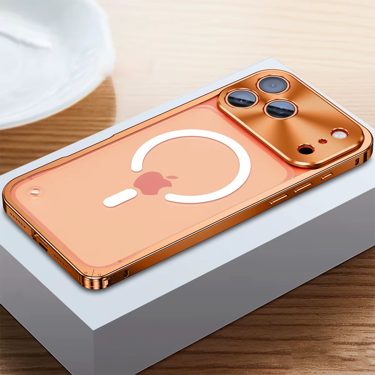 Premium Aluminum Alloy Frame iPhone Case – MagSafe Compatible Magnetic Bumper with Shockproof Protection, Matte Transparent Back and Camera Lens Guard