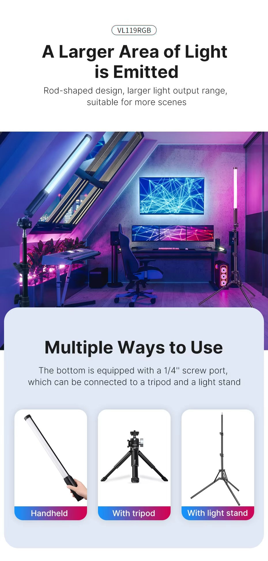 High Quality, Handheld RGB Light Wand – 19.7" LED Stick with Adjustable 2500K–9000K Color, CRI 95+, Apple iPhone and Cameras