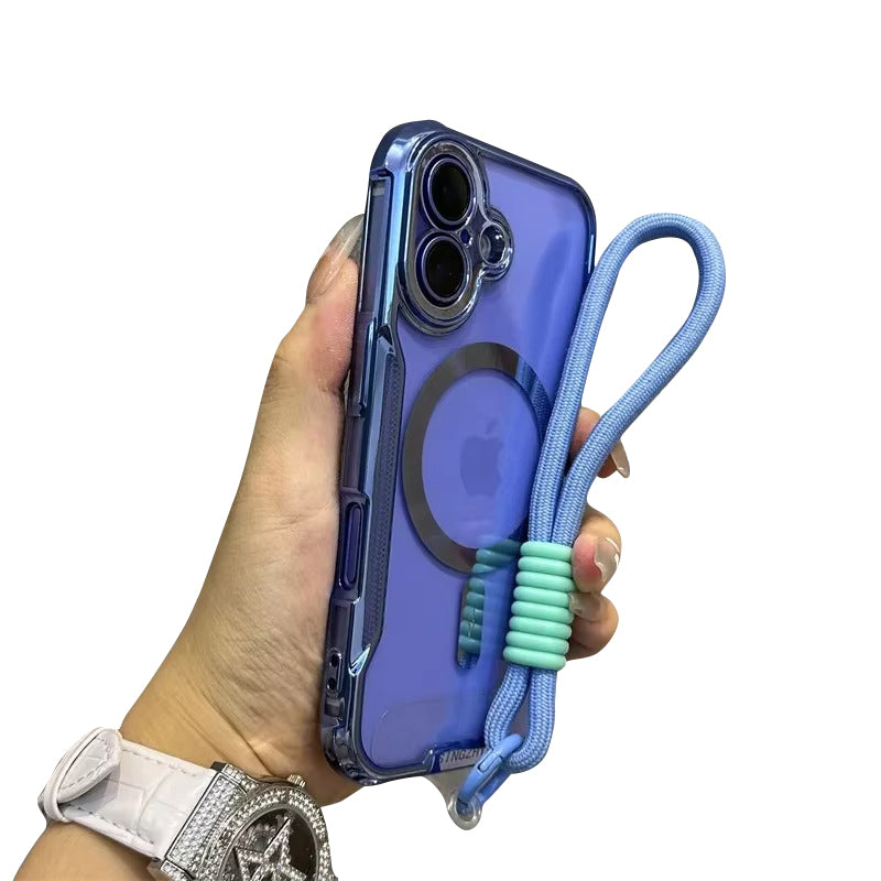 High Quality Apple iPhone Case, MagSafe Compatible, Camera Lens & Screen Protection, Ultra Thin, Shockproof, Magnetic Full All Around Cover – Blade Mecha TPU Transparent Case with Plating Finish & Wrist Strap