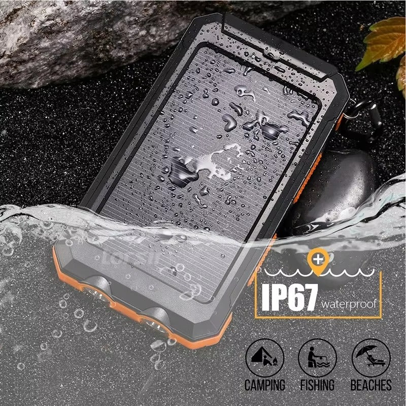 Robust 80000mAh Solar Power Bank – Portable Waterproof Charger with Dual USB, Strong LED Flashlight, Digital Display, Compass & Outdoor Emergency Features