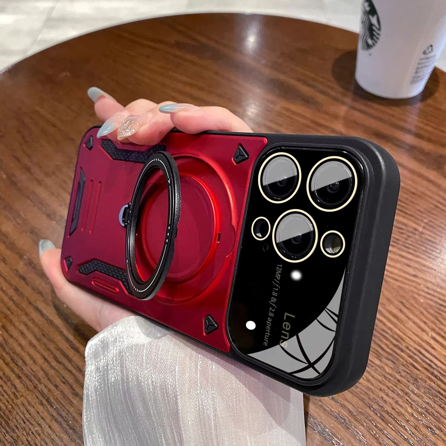 Luxury Apple iPhone Case, MagSafe Compatible, Camera Lens & Screen Protection, Ultra Thin, Shockproof, Magnetic Full All Around Cover – Stand Holder Case with Lens Guard, Wristband & Lanyard Strap