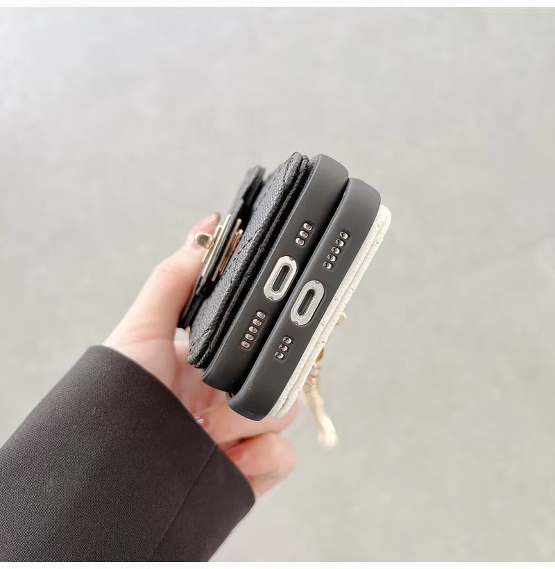 Luxury Apple iPhone Case, MagSafe Compatible, Camera Lens & Screen Protection, Ultra Thin, Shockproof, Magnetic Full All Around Cover – Lingge Envelope Crossbody Card Bag with Long Necklace Strap