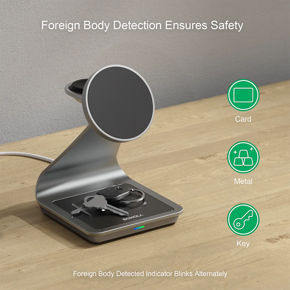 Premium 3 in 1 Magnetic Wireless Charging Stand – 15W Fast Charger Dock with Aluminum Alloy Metal Design for iPhone, Apple Watch and AirPods