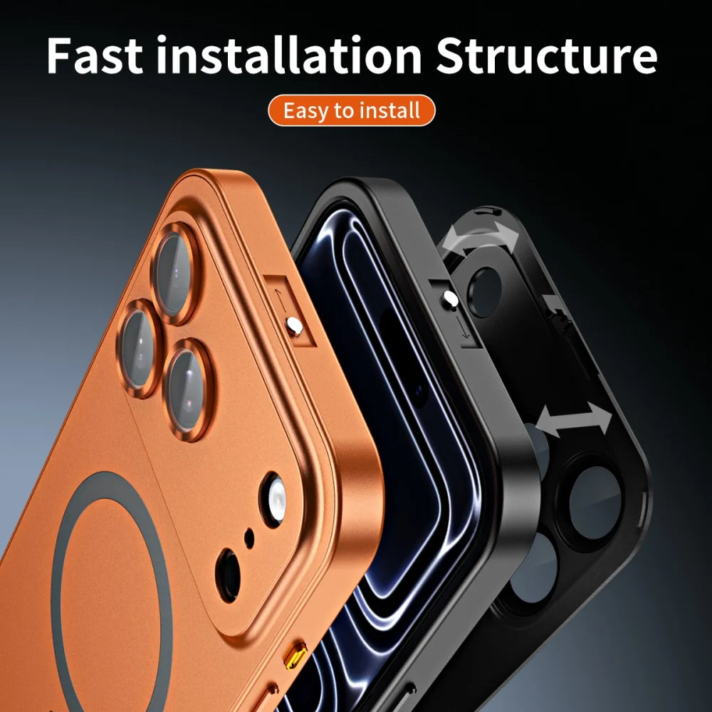 Premium iPhone Case MagSafe Compatible Magnetic Shockproof Cover with Camera Lens Protection Ultra Thin Full Protection Aluminum Metal Frame PC Back