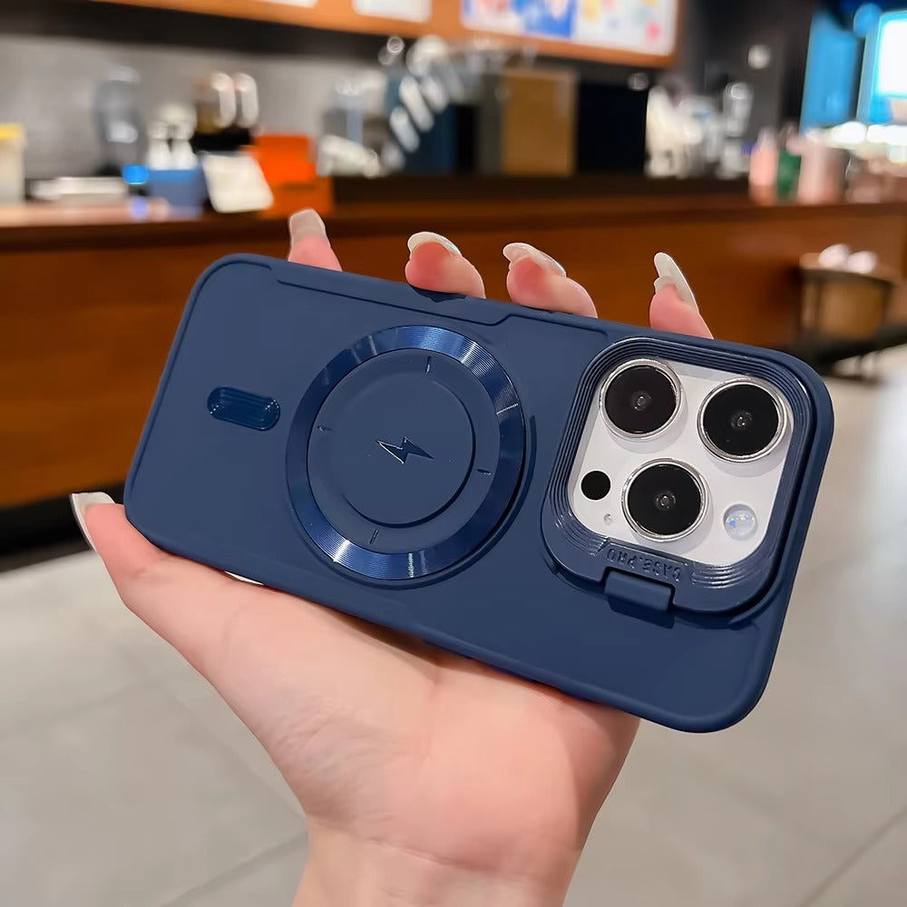 Premium Apple iPhone Case, MagSafe Compatible, Camera Lens & Screen Protection, Ultra Thin, Shockproof, Magnetic Full All Around Cover – Soft Silicone Case with Wrist Strap, Magnetic Lanyard & Lens Stand Bracket