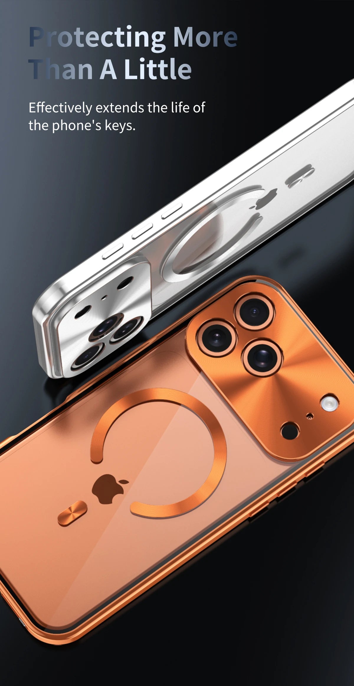 Premium Aluminum Frame iPhone Case – MagSafe Compatible Magnetic Cover with Built-in Privacy Screen Protector, Raised Camera Lens Guard and Clear Back