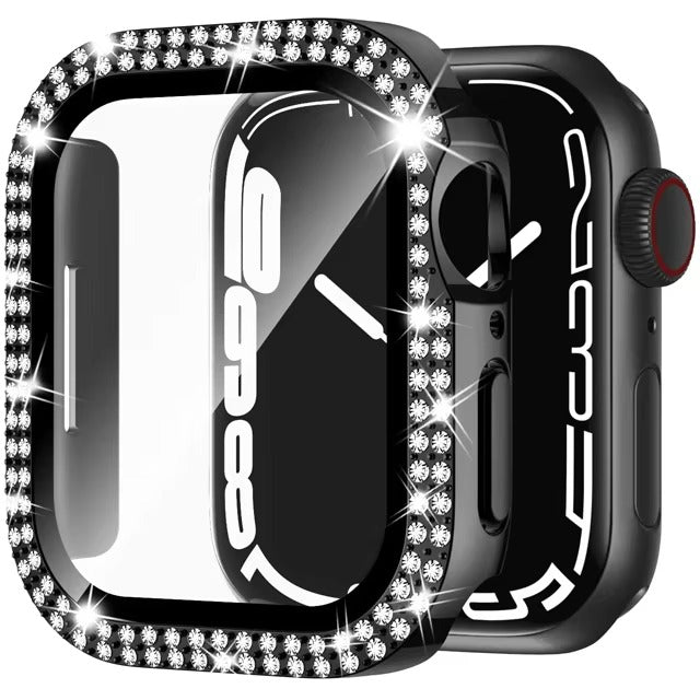 Luxury, Bling Diamond Case with Glass Screen Protector for Apple Watch – for 38mm, 40mm, 41mm, 42mm, 44mm, 45mm