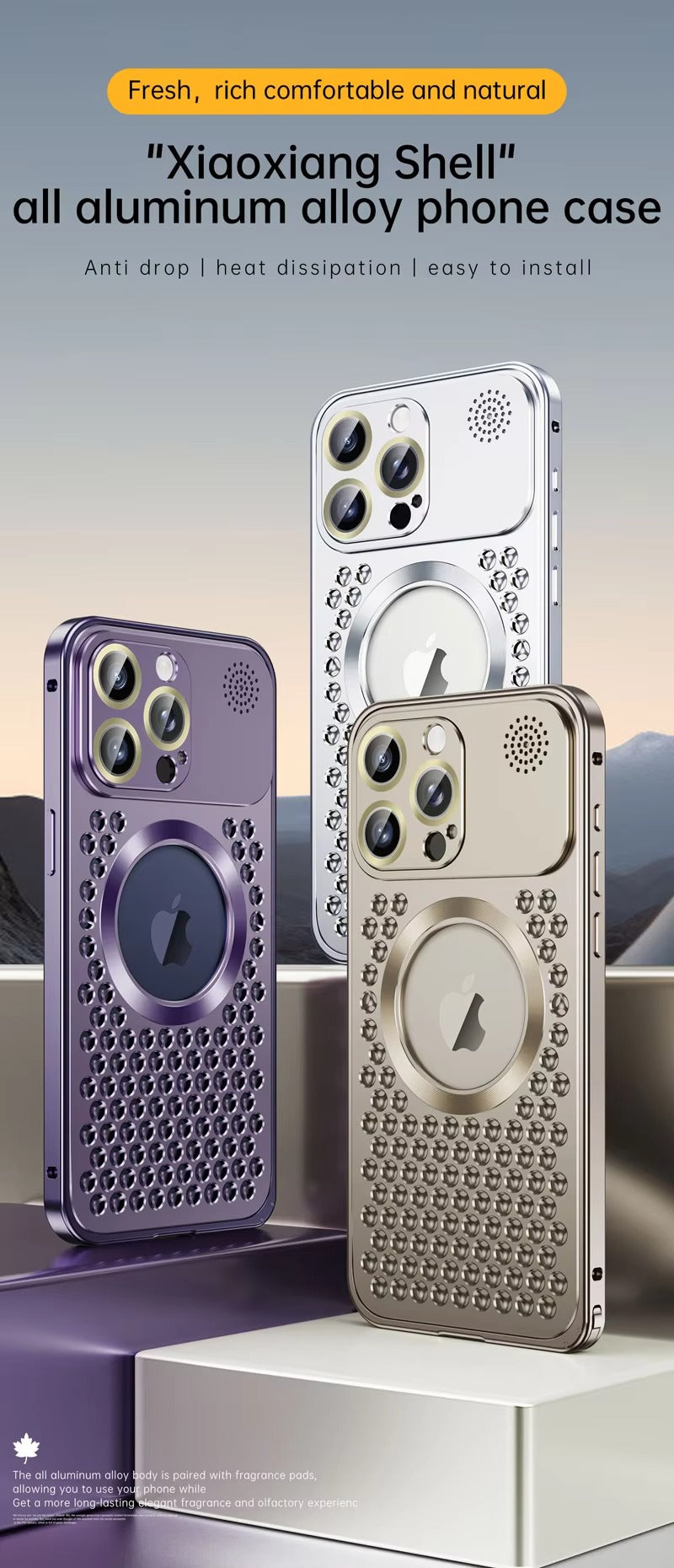 High Quality Apple iPhone Case, MagSafe Compatible, Camera Lens & Screen Protection, Ultra Thin, Shockproof, Magnetic Full All Around Cover – Metal Heat Dissipation Case with Magnetic Aluminum Back for Enhanced Cooling