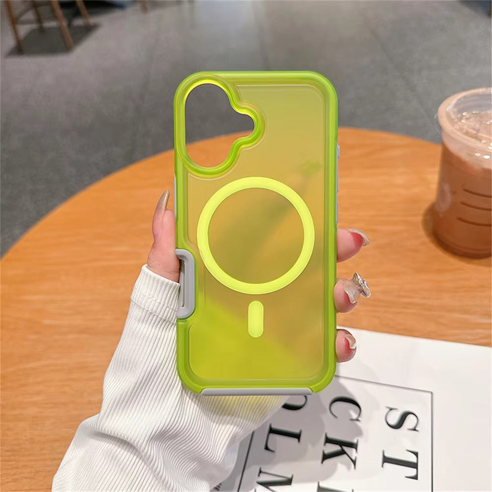 High Quality Apple iPhone Case, MagSafe Compatible, Camera Lens & Screen Protection, Ultra Thin, Shockproof, Magnetic Full All Around Cover – Dual Color Matte Armor Case with Wrist Strap & Magnetic Lanyard