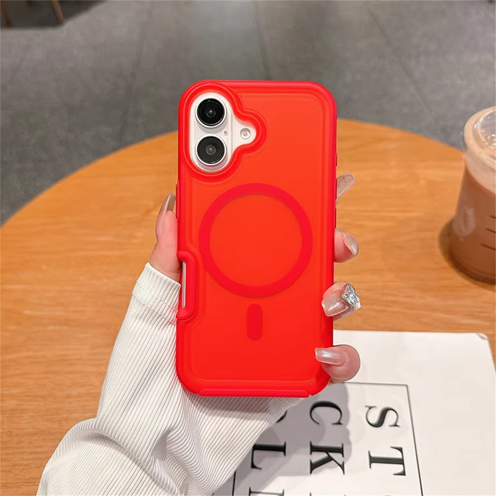 High Quality Apple iPhone Case, MagSafe Compatible, Camera Lens & Screen Protection, Ultra Thin, Shockproof, Magnetic Full All Around Cover – Dual Color Matte Armor Case with Wrist Strap & Magnetic Lanyard