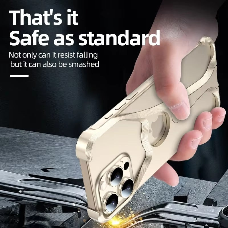 Premium Apple iPhone Case, MagSafe Compatible, Camera Lens & Screen Protection, Ultra Thin, Shockproof, Magnetic Full All Around Cover – Frameless Aluminum Alloy Case with Metal Holder, Stand & Heat Dissipation Design